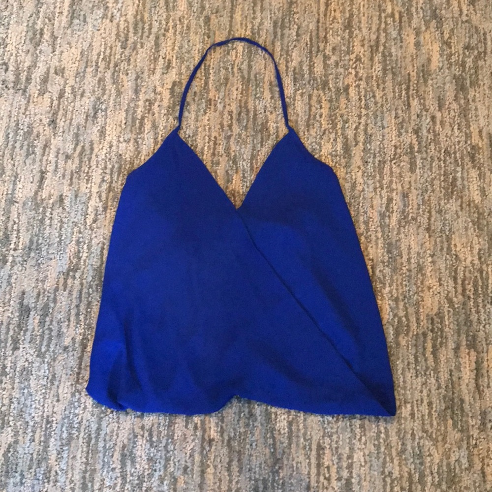Olivaceous blue silky halter top